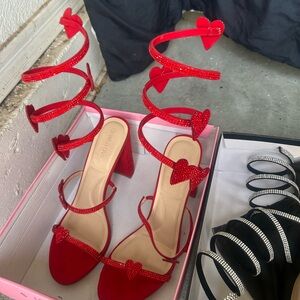 Wild Diva Red Heart Embellished Heels
